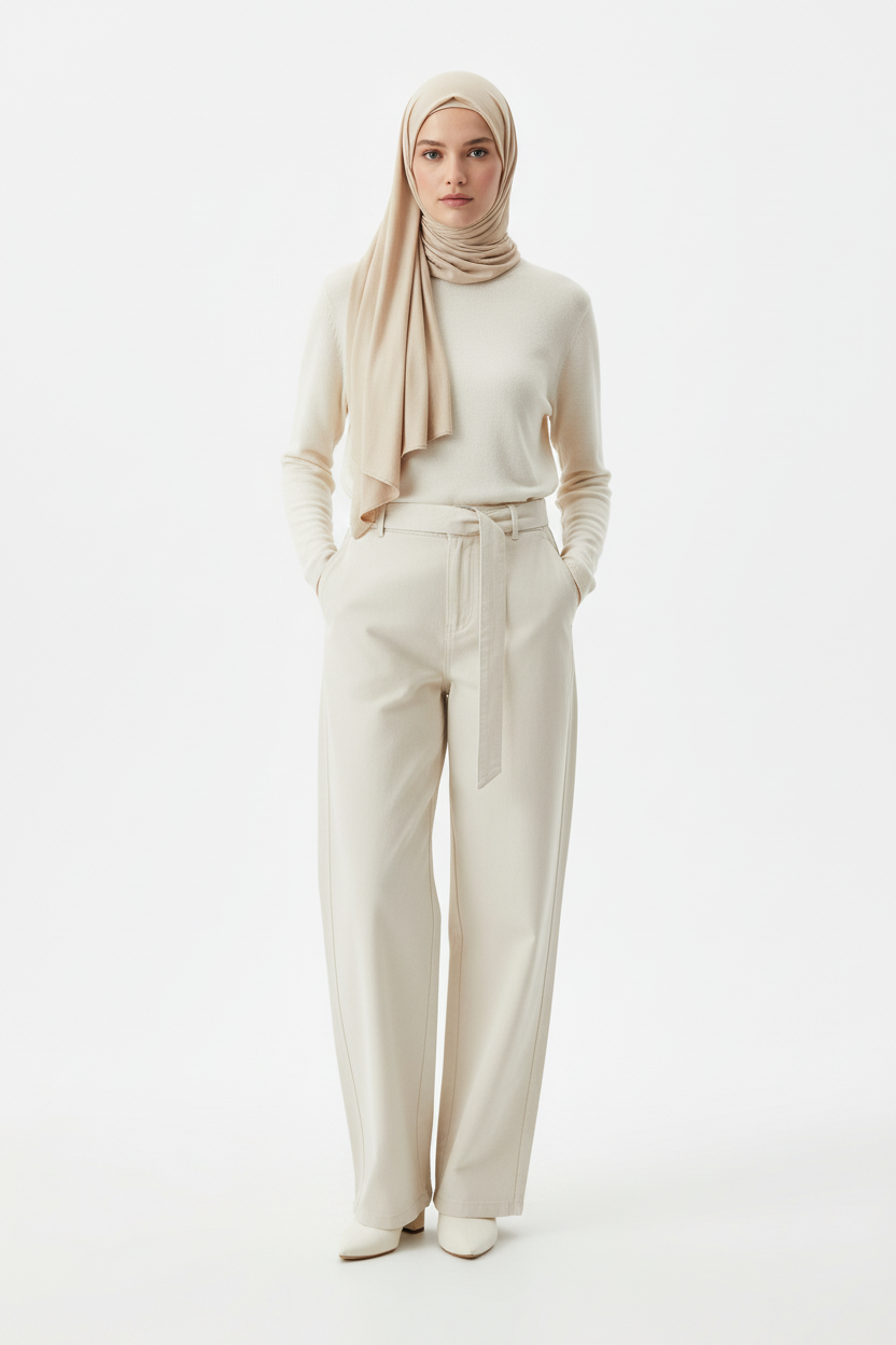 Cream Trousers Front - Hijabi Model